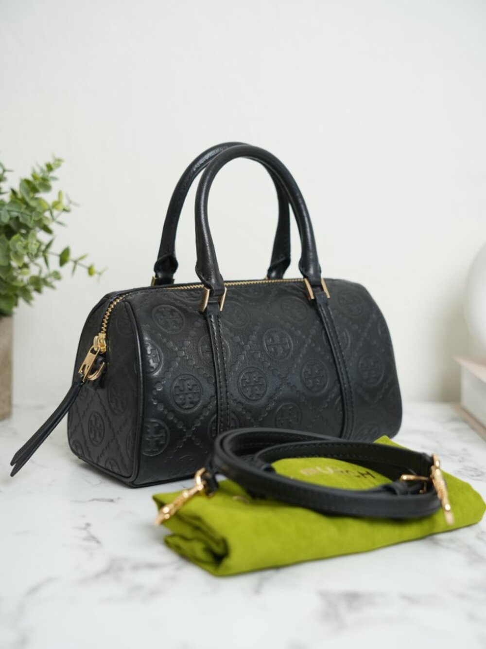 Tory Burch T Monogram Leather Petite Barrel Bag Crossbody 164873 NWT